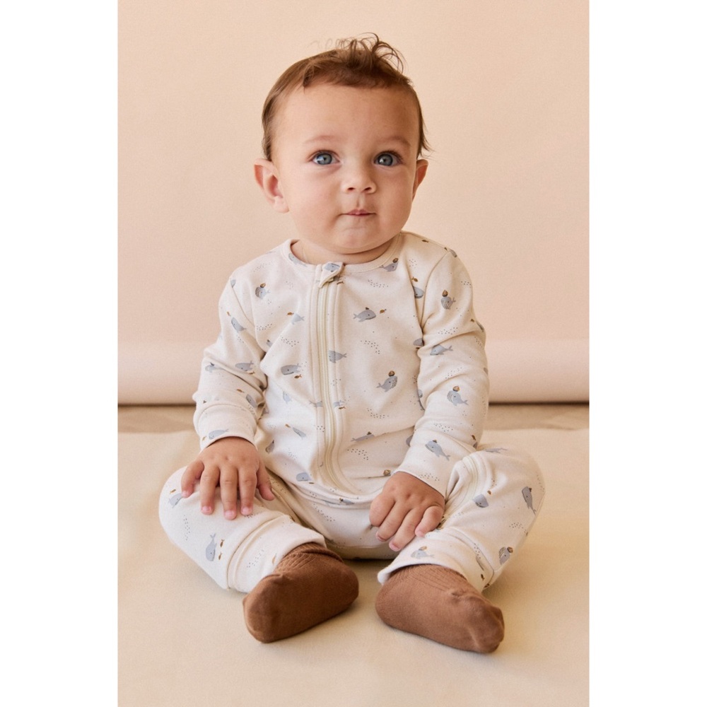 New Jamie Kay Organic Cotton Reese Zip Onepiece in Whales Size 2
